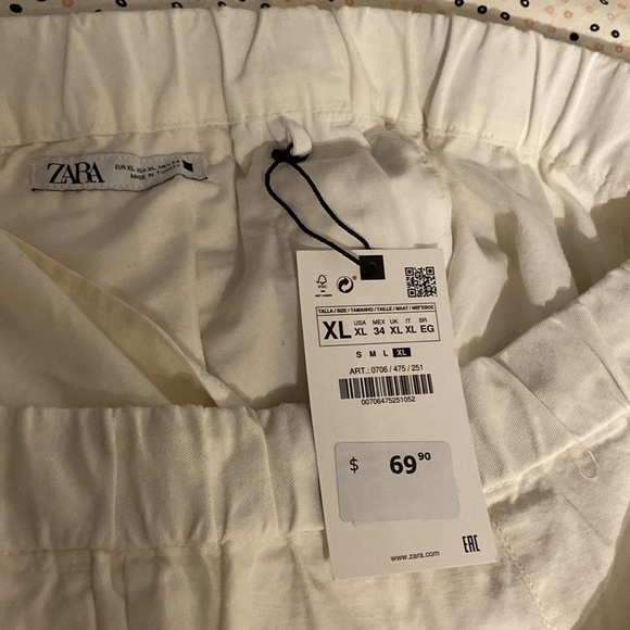 Zara Men’s Drawstring Waste Pants Cotton Linen Blend White - Picture 2 of 3